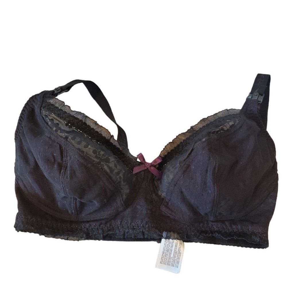 Bravado Sublime Nursing Bra Black Purple Lace‎ 34 D 34DD 34E Unlined Sheer